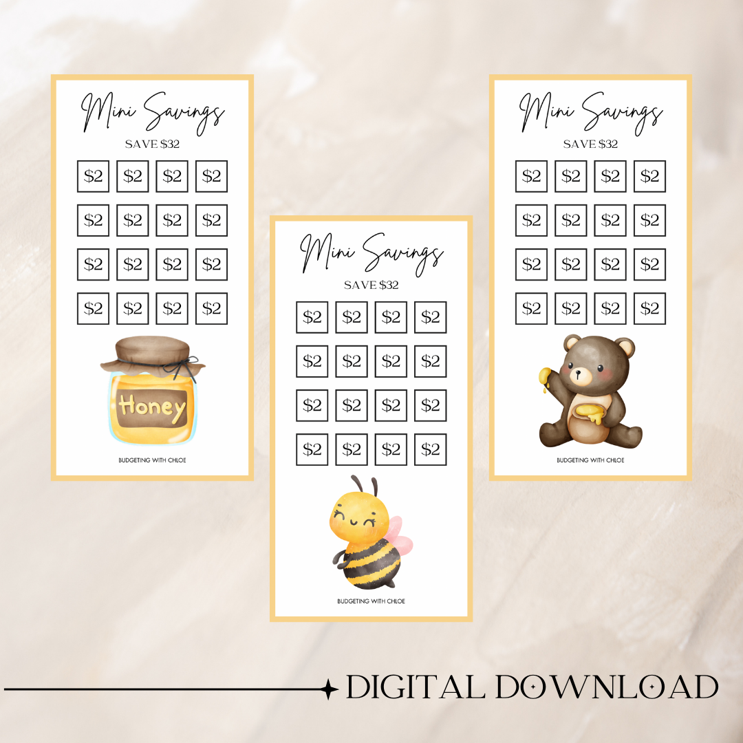 Honey Bear Mini Savings Challenges DIGITAL DOWNLOAD