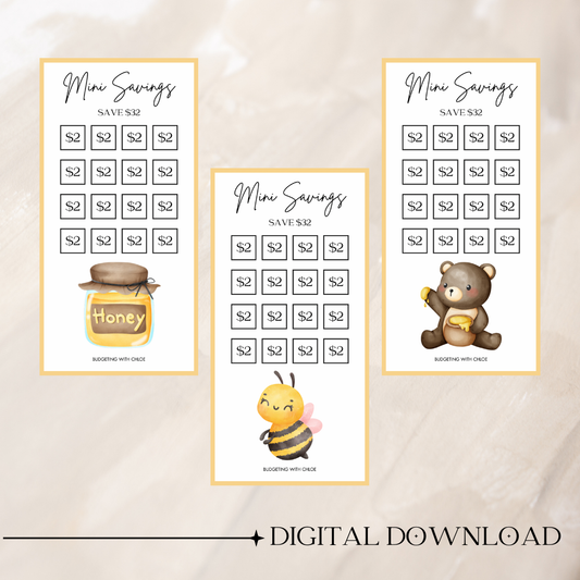 Honey Bear Mini Savings Challenges DIGITAL DOWNLOAD